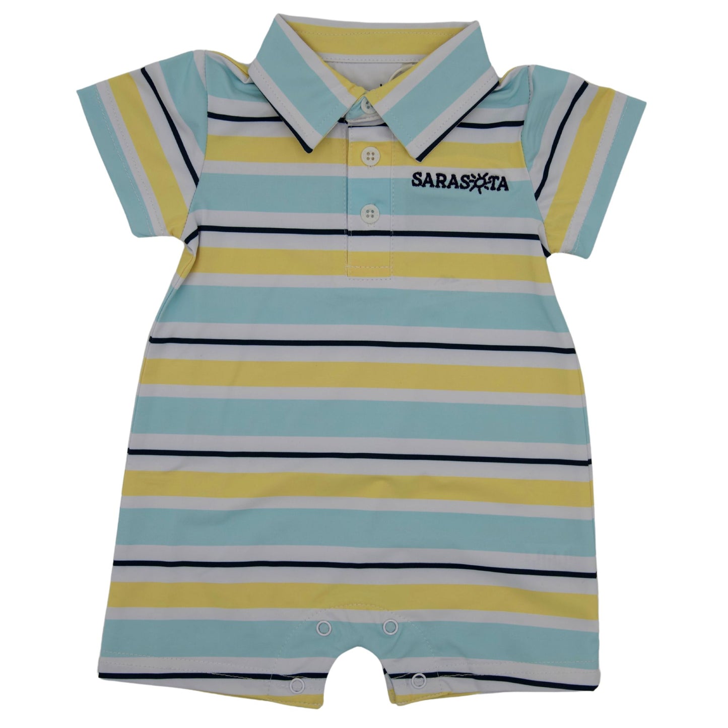 Sarasota Boys Polo Onesie Cayson Stripe Blue and Yellow