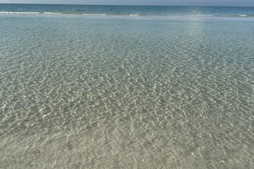 Clear, shallow Gulf water over white sand