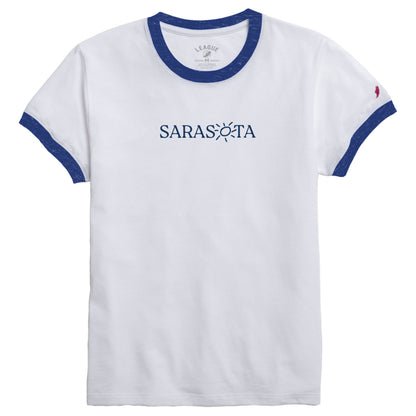 Sarasota Ladies Ringer Tee Blue White