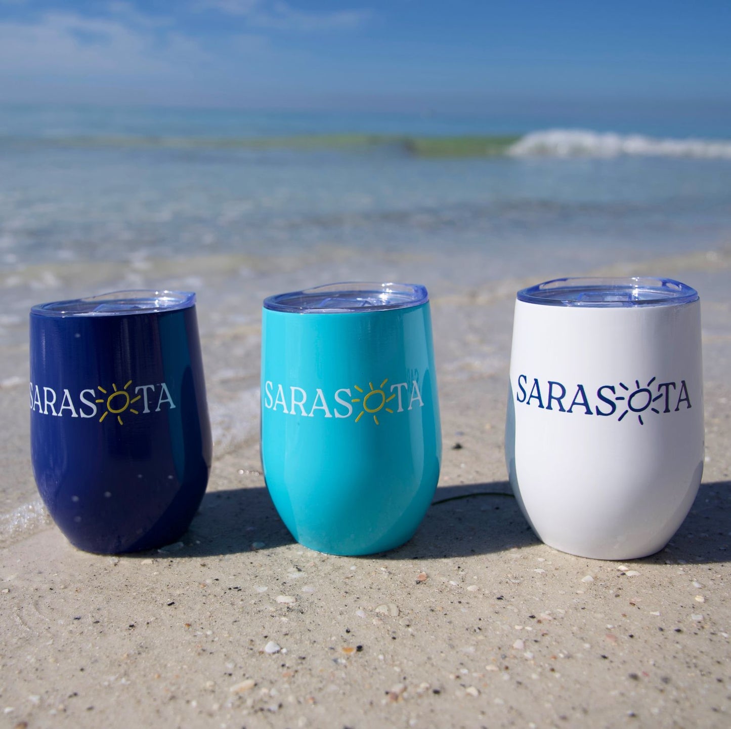 Sarasota Wine glass with sun logo