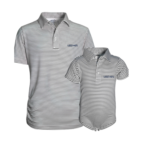 Lido Key Carson toddler polo, charcoal stripe with LIDO KEY embroidery