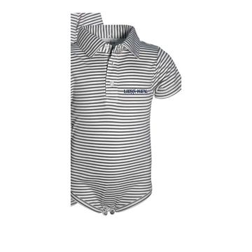 Lido Key Carson onesie, charcoal stripe with LIDO KEY embroidery and snap closure