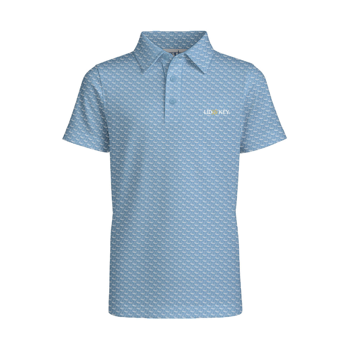 Lido Key Sailor toddler polo, light blue sailboat print with LIDO KEY embroidery