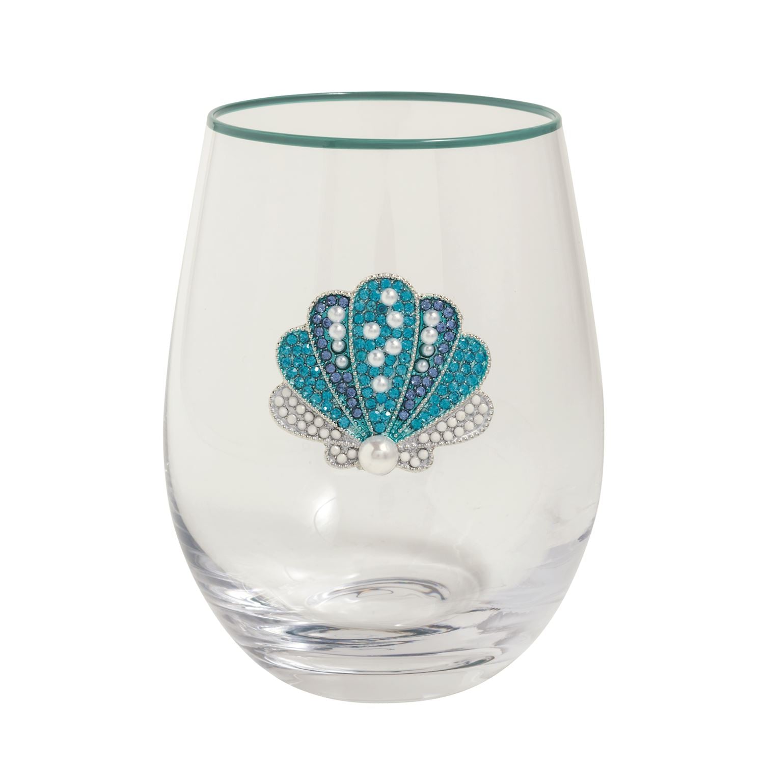 Sarasota Style Beaded Shell Wine Glass in Blue - Sarasota Florida | Sarasota Store