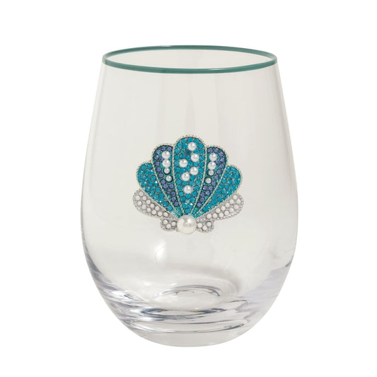 Sarasota Style Beaded Shell Wine Glass in Blue - Sarasota Florida | Sarasota Store