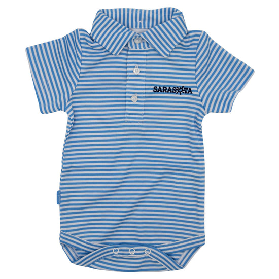 Sarasota Style Carson Blue Stripe Baby Onesie in White - Sarasota Florida | Sarasota Store