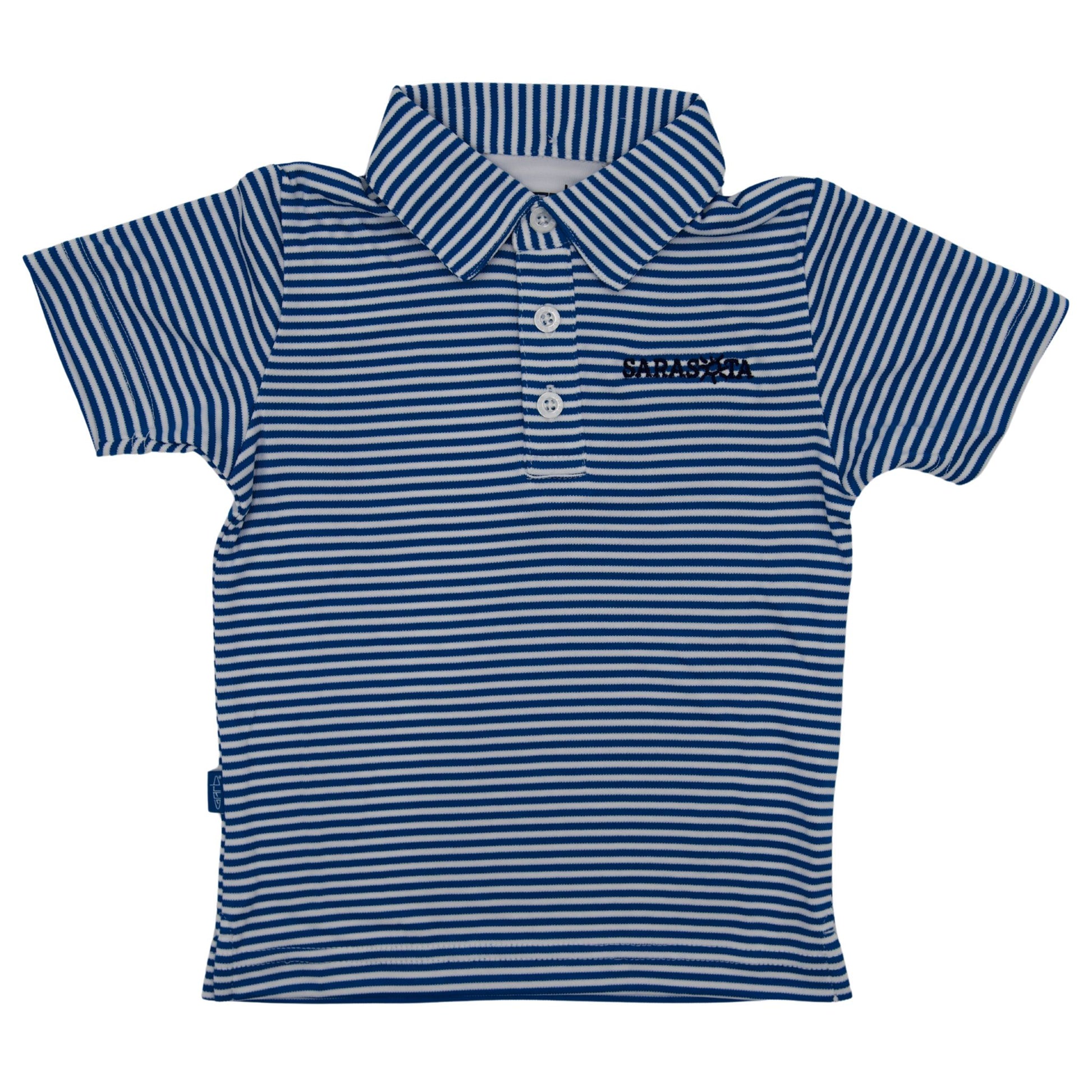 Sarasota Style Carson Stripe Blue Polo Shirt in White - Sarasota Florida | Sarasota Store
