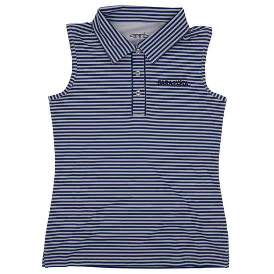 Sarasota Style Sleeveless Hayley Blue Polo Shirt in White - Sarasota Florida | Sarasota Store