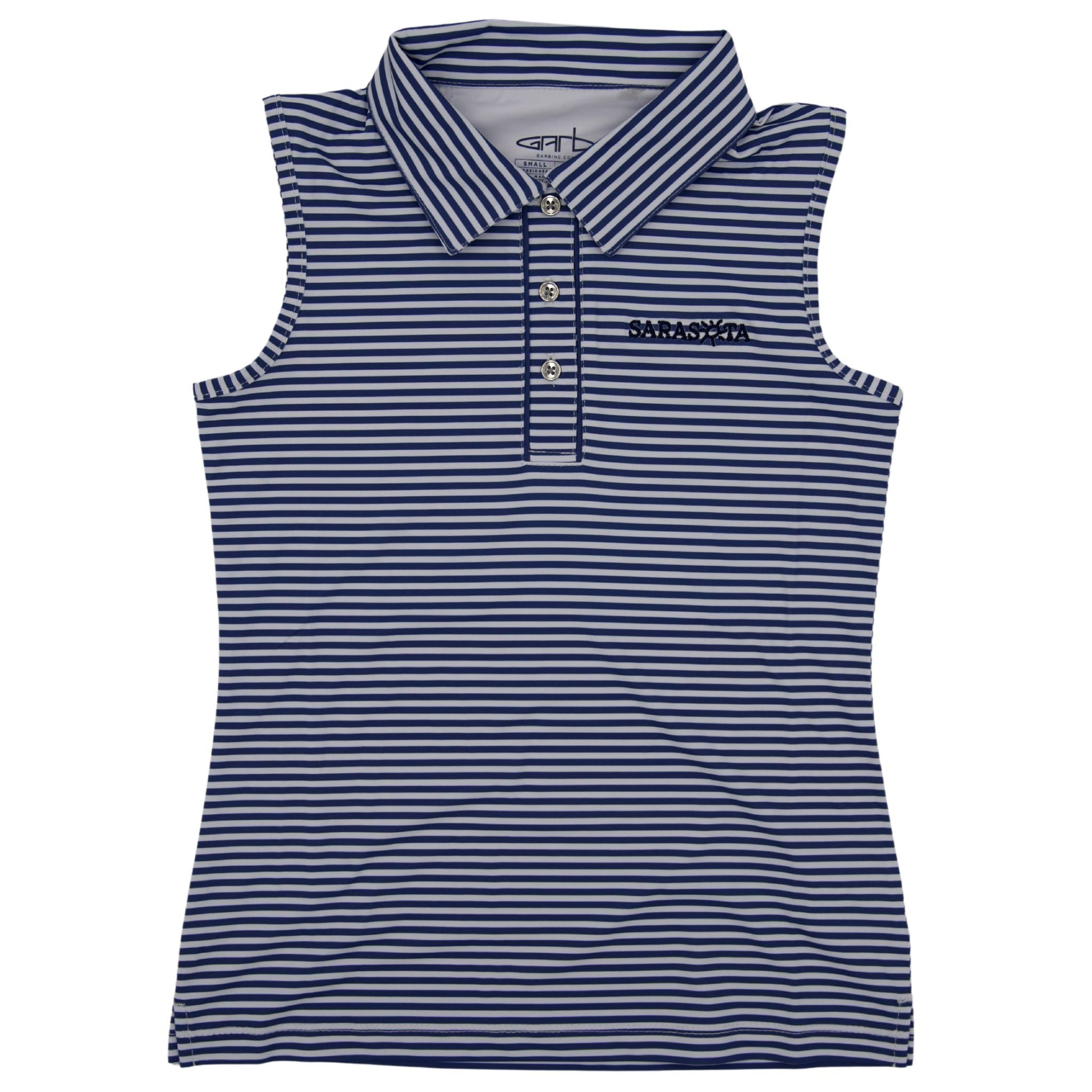 Sarasota Style Sleeveless Hayley Blue Polo Shirt in White - Sarasota Florida | Sarasota Store