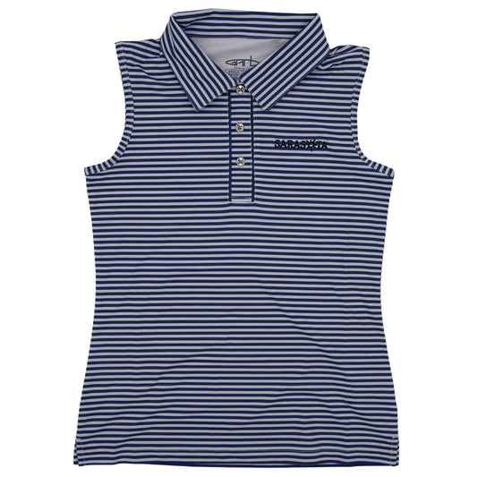 Sarasota Style Sleeveless Hayley Blue Polo Shirt in White - Sarasota Florida | Sarasota Store